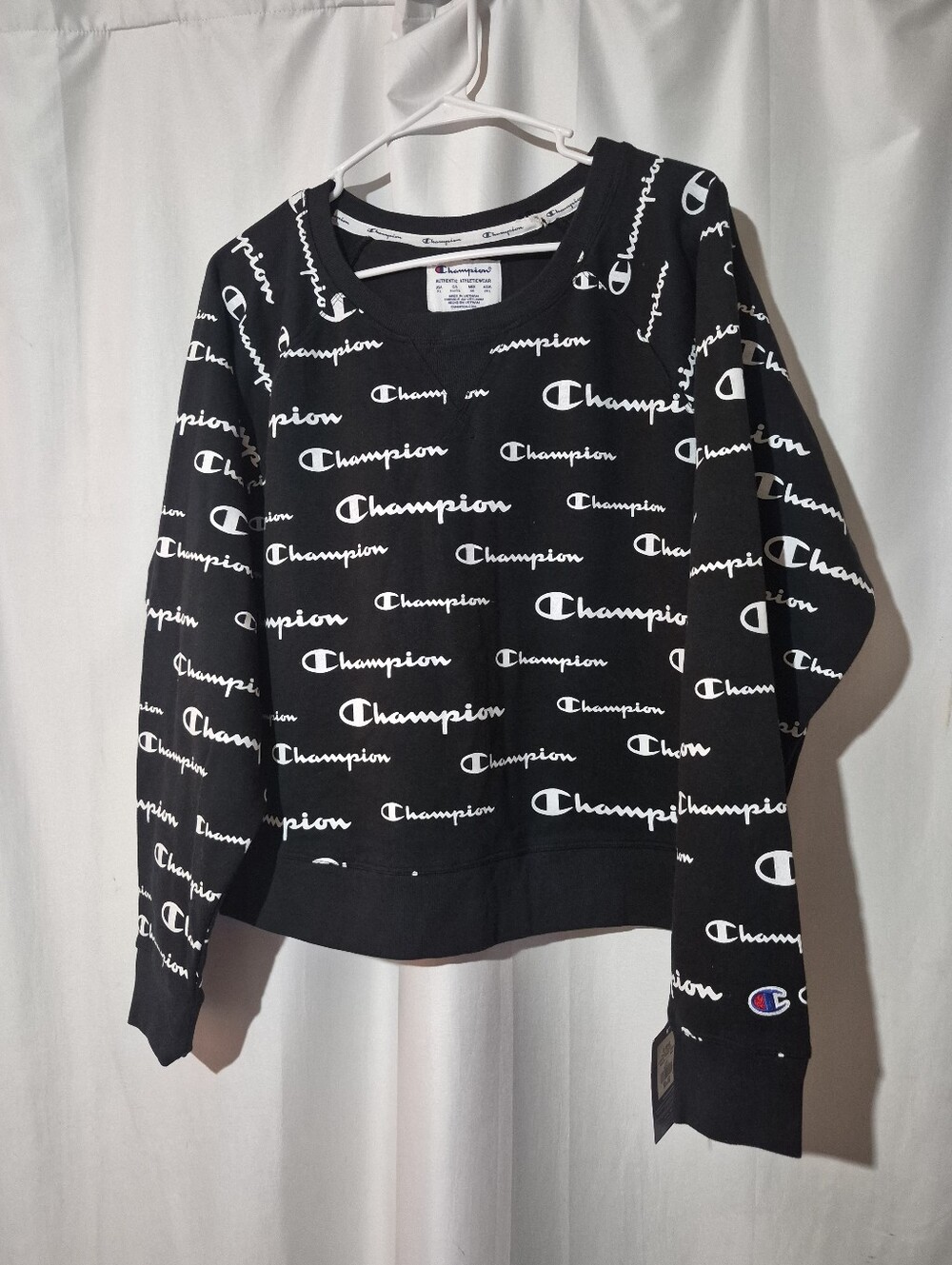 Champion Black All-Over Logo Crewneck Sweater